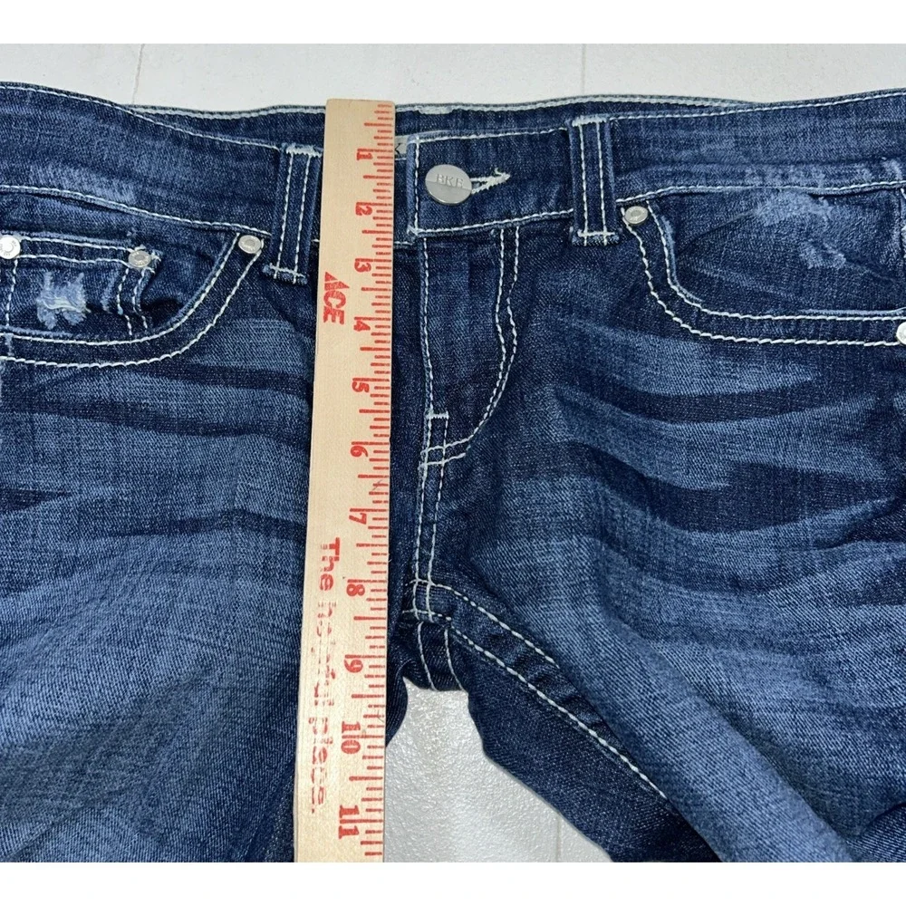 BKE Stella Frayed Raw Hem Distressed‎ Whiskered Jeans Stretch Size 28